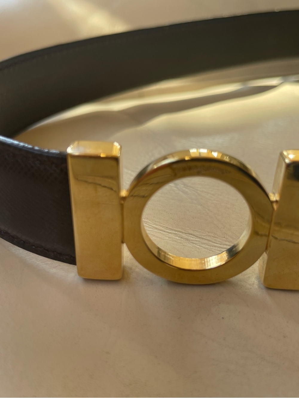 Salvatore Ferragamo Woman’s  Black Leather Belt with Gold Buckle 32 inch